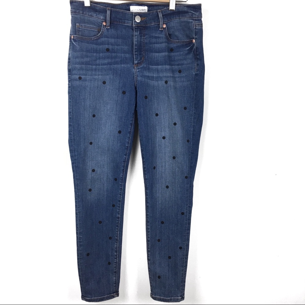 LOFT Skinny Leg Jeans with Black Polka-Dots Sz 29